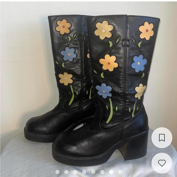 Vintage Skechers Knee High Platform Chunky Combat Boots with flowers - Picture 6 of 9